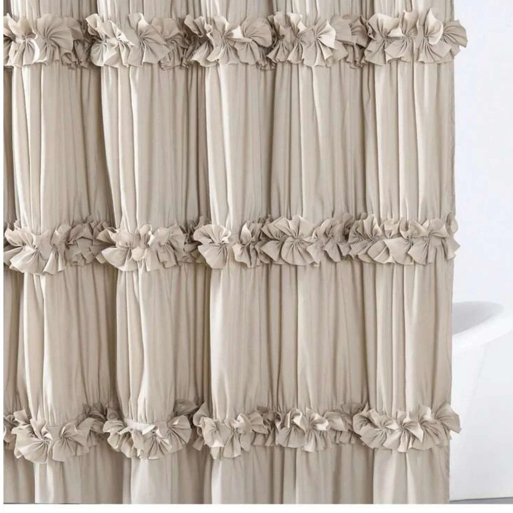 Homechoice Decor Champagne Ruffled Window Curtain Panel 54x84 Tiered Shabby Chic